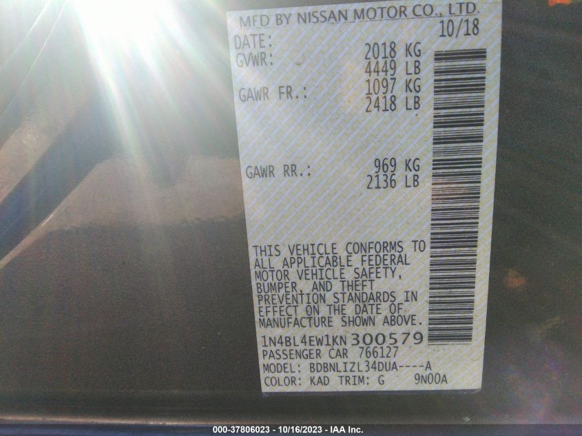 2019 NISSAN ALTIMA SL - 1N4BL4EW1KN300579
