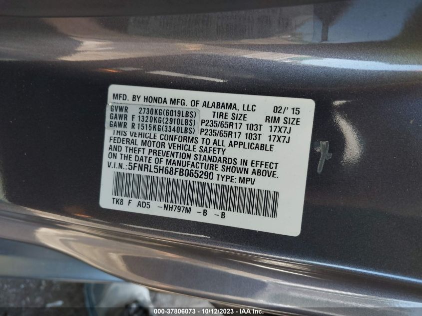 VIN 5FNRL5H68FB065290 2015 HONDA ODYSSEY no.9