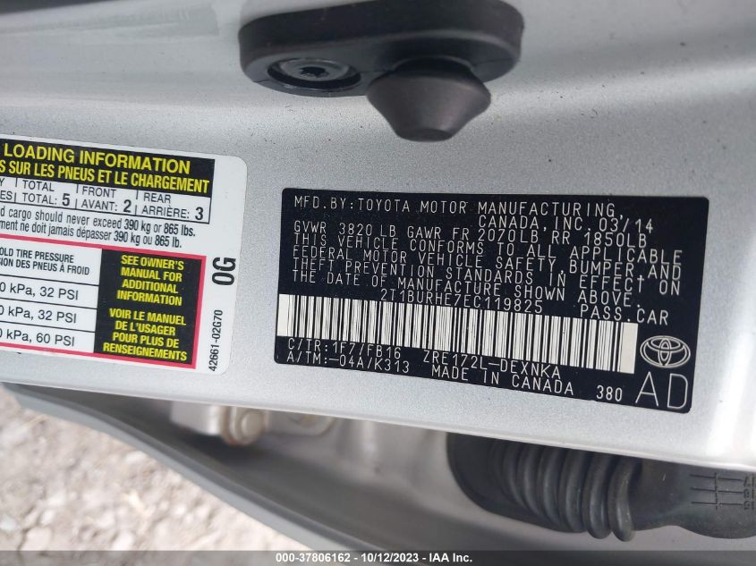 2014 TOYOTA COROLLA L/LE/S/S PLUS/LE PLUS - 2T1BURHE7EC119825