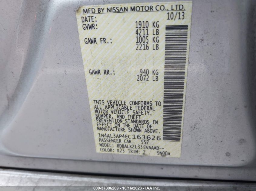 2014 NISSAN ALTIMA 2.5/S/SV/SL - 1N4AL3AP4EC163626