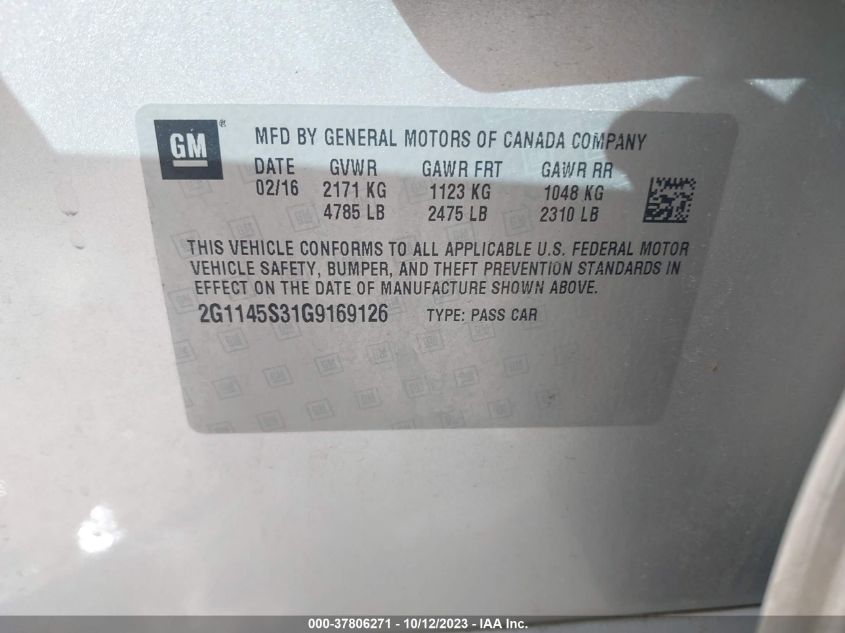 2016 CHEVROLET IMPALA LTZ - 2G1145S31G9169126