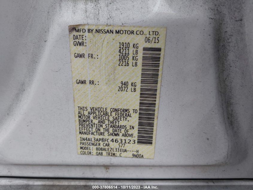 2015 NISSAN ALTIMA 2.5 S - 1N4AL3AP8FC463123