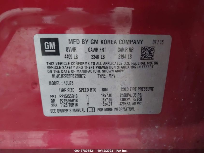 2015 BUICK ENCORE - KL4CJESB5FB250072