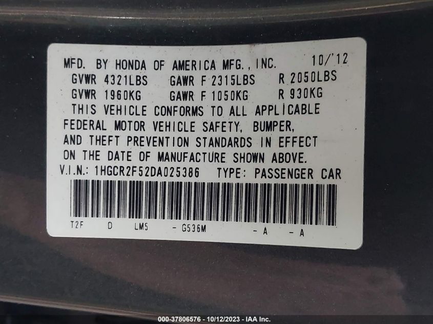 2013 HONDA ACCORD SPORT - 1HGCR2F52DA025386