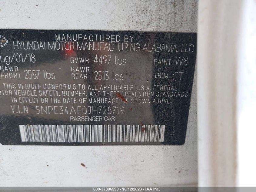 VIN 5NPE34AF0JH728719 2018 HYUNDAI SONATA SPORT+
