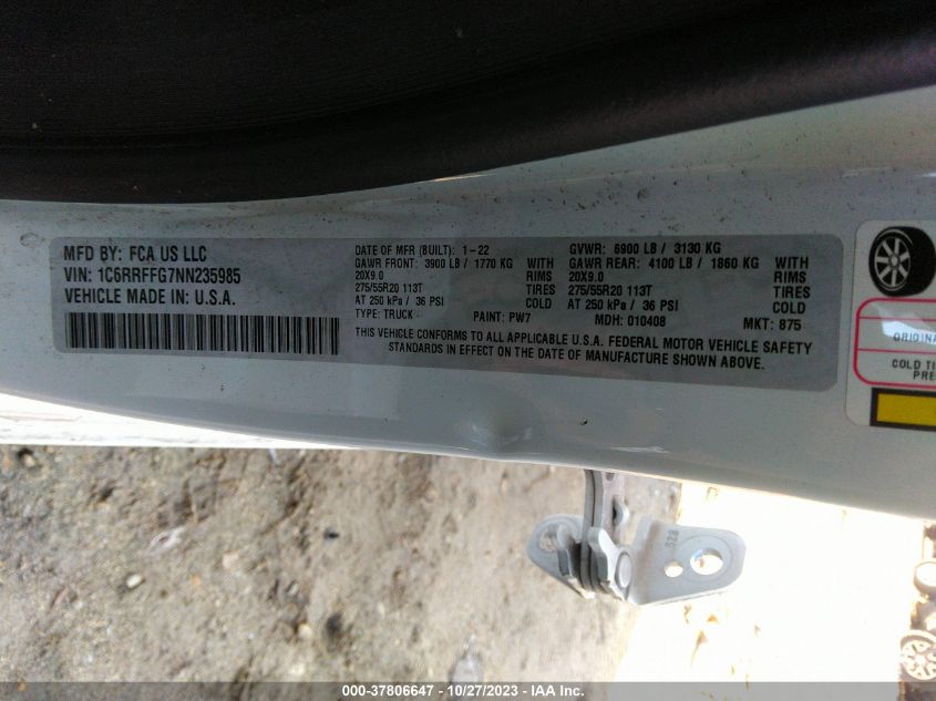 2022 RAM 1500 BIG HORN - 1C6RRFFG7NN235985