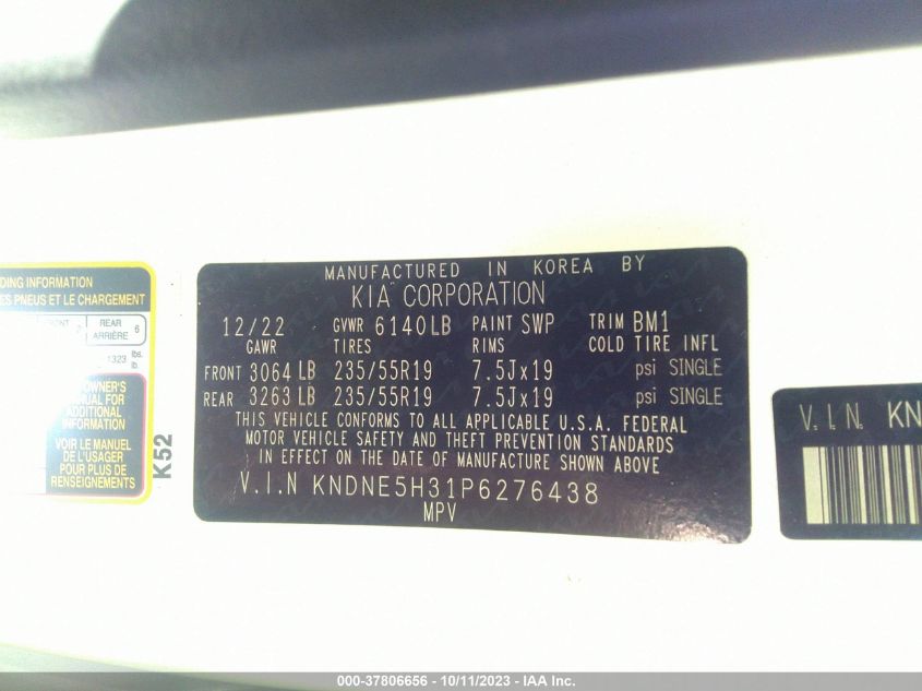 2023 KIA CARNIVAL MPV SX - KNDNE5H31P6276438
