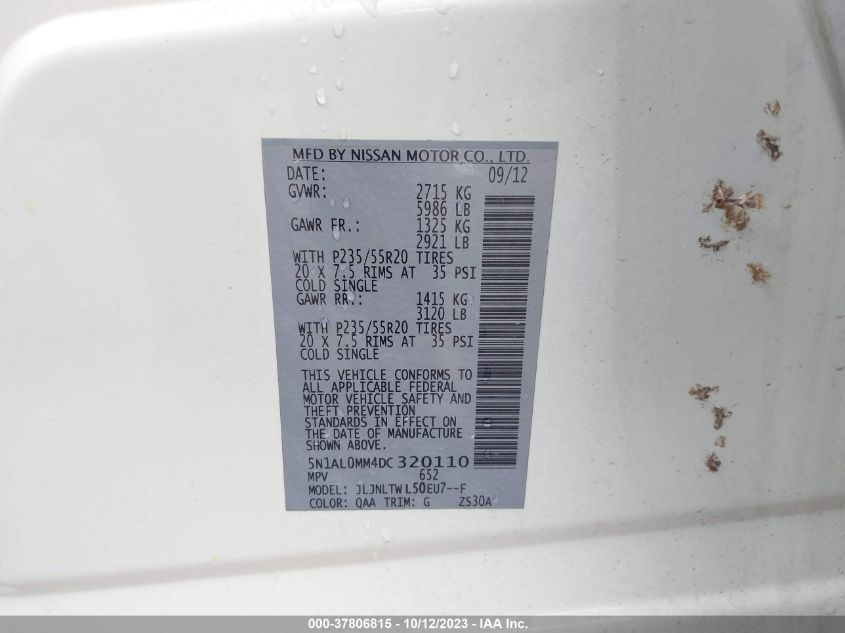 2013 INFINITI JX35 - 5N1AL0MM4DC320110