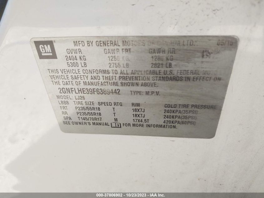 2015 CHEVROLET EQUINOX LTZ - 2GNFLHE39F6389442