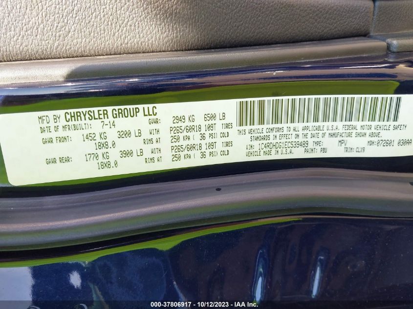 2014 DODGE DURANGO LIMITED - 1C4RDHDG1EC539489