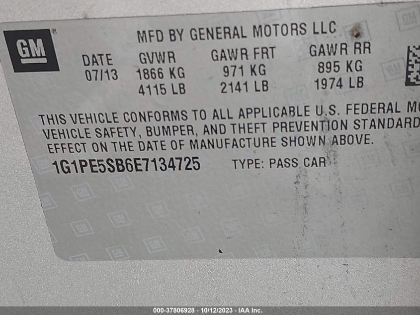 2014 CHEVROLET CRUZE 2LT - 1G1PE5SB6E7134725