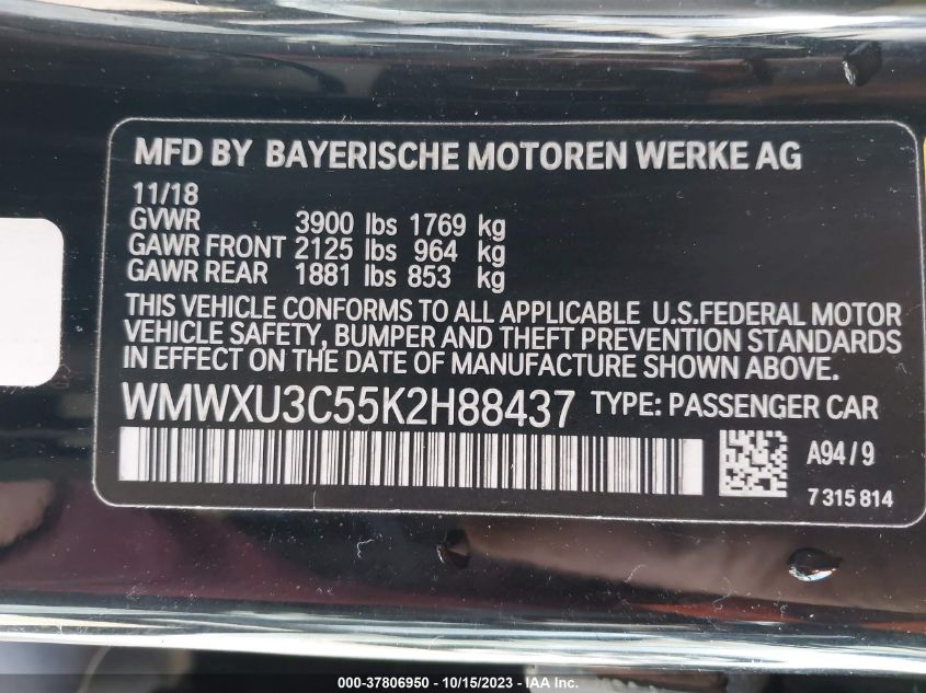 2019 MINI HARDTOP 4 DOOR COOPER S WMWXU3C55K2H88437