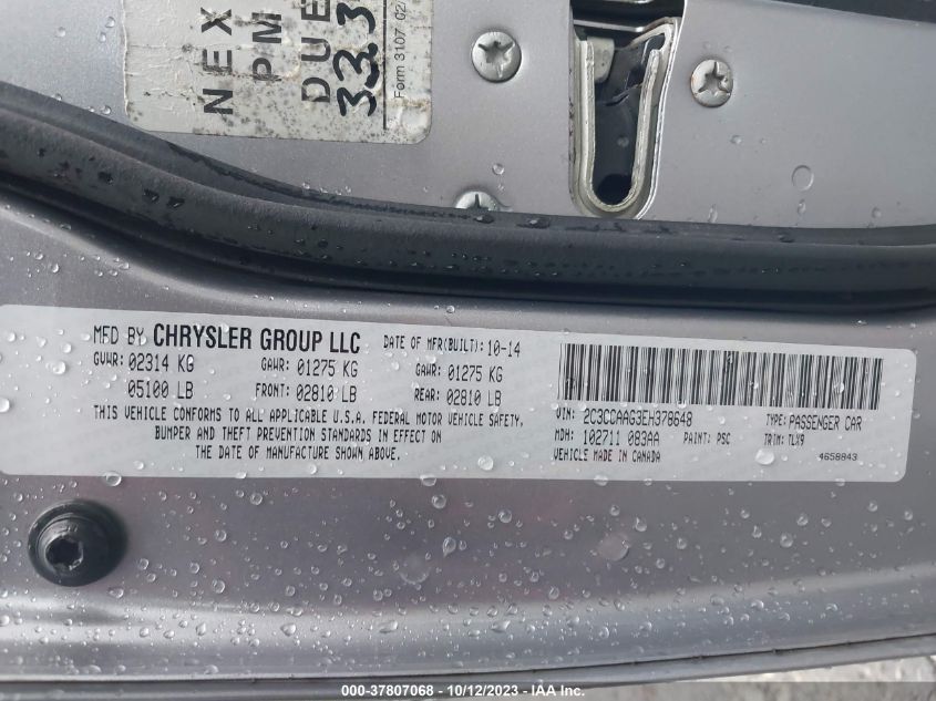 2014 CHRYSLER 300 - 2C3CCAAG3EH378648