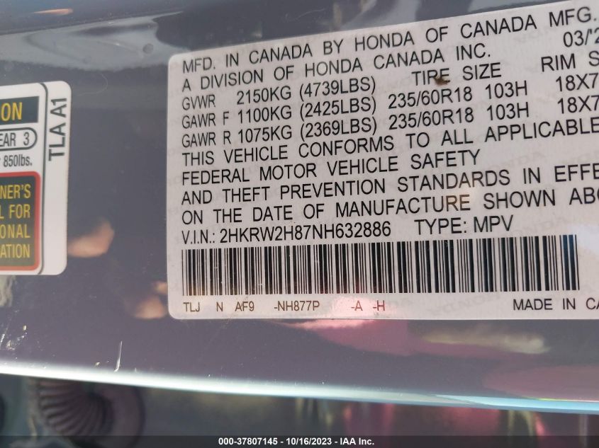 VIN 2HKRW2H87NH632886 2022 HONDA CR-V EX-L