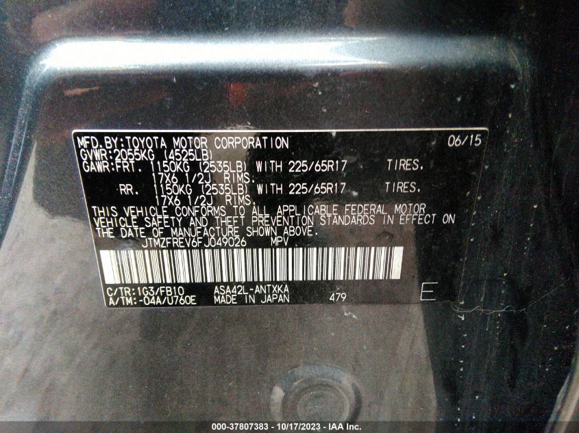 2015 TOYOTA RAV4 LE - JTMZFREV6FJ049026