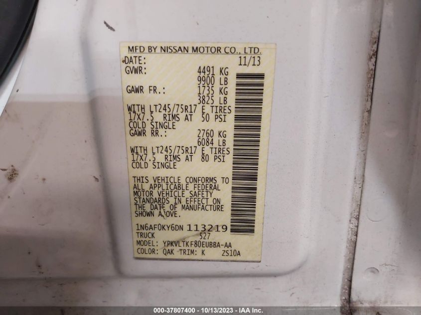 2013 NISSAN NV SV 1N6AF0KY6DN113219