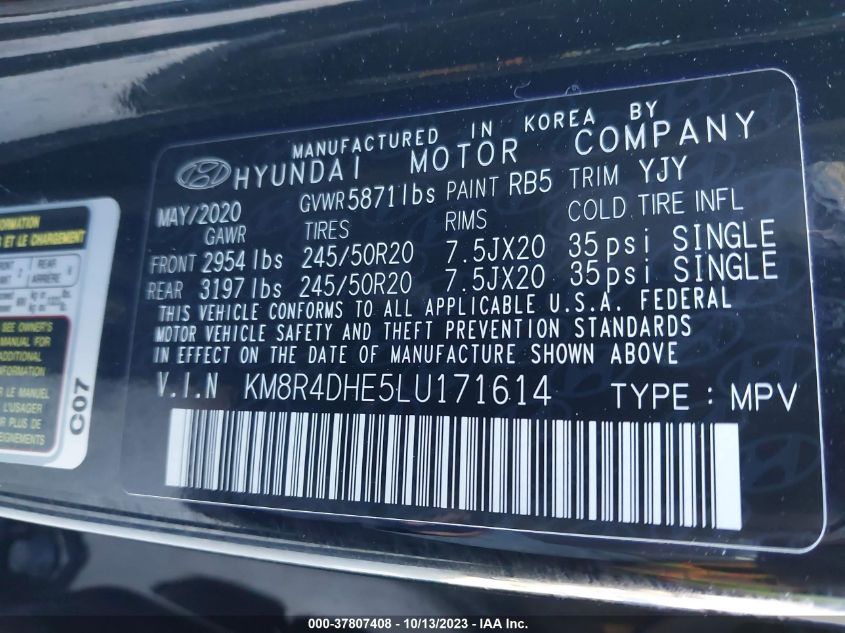 VIN KM8R4DHE5LU171614 2020 HYUNDAI PALISADE no.9