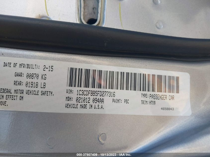 2015 DODGE DART SXT - 1C3CDFBB5FD277316