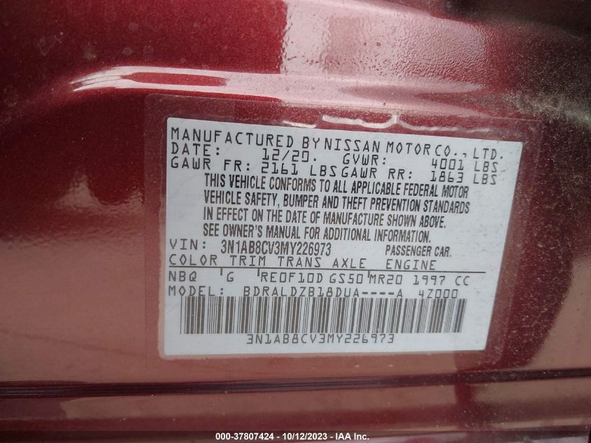 2021 NISSAN SENTRA SV - 3N1AB8CV3MY226973
