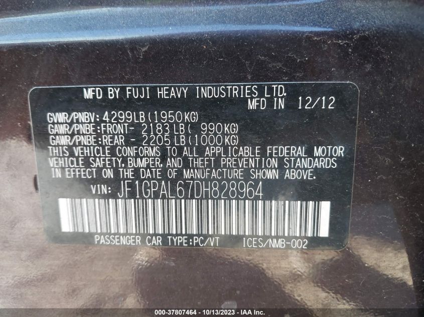 2013 SUBARU IMPREZA WAGON 2.0I SPORT PREMIUM - JF1GPAL67DH828964