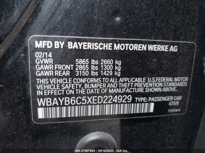 2014 BMW 7 SERIES 750I XDRIVE - WBAYB6C5XED224929