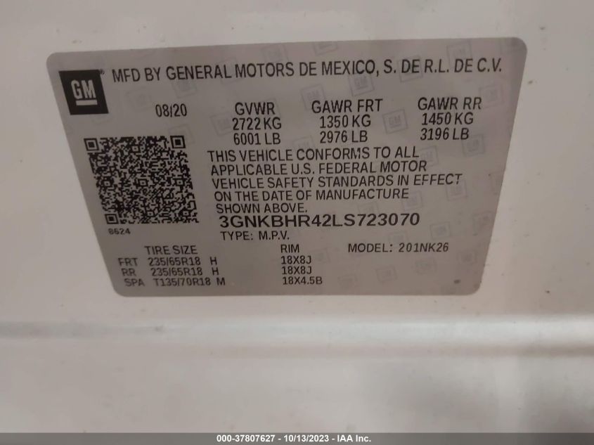 2020 CHEVROLET BLAZER LT - 3GNKBHR42LS723070