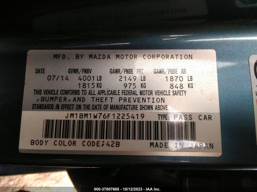 2015 MAZDA MAZDA3 I GRAND TOURING - JM1BM1W76F1225419