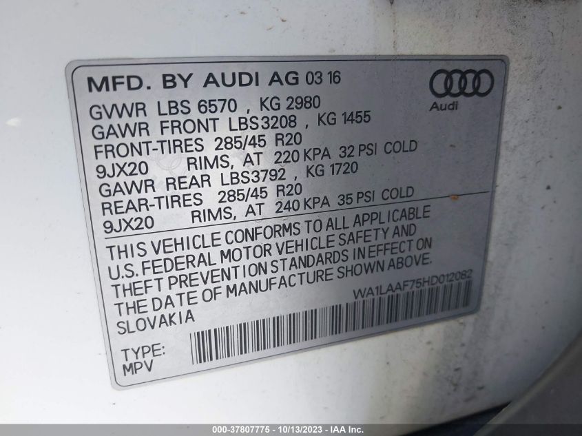 2017 AUDI Q7 PREMIUM PLUS - WA1LAAF75HD012082