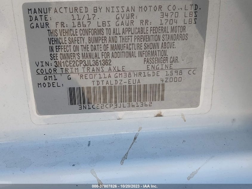 2018 NISSAN VERSA NOTE SV - 3N1CE2CP3JL361362