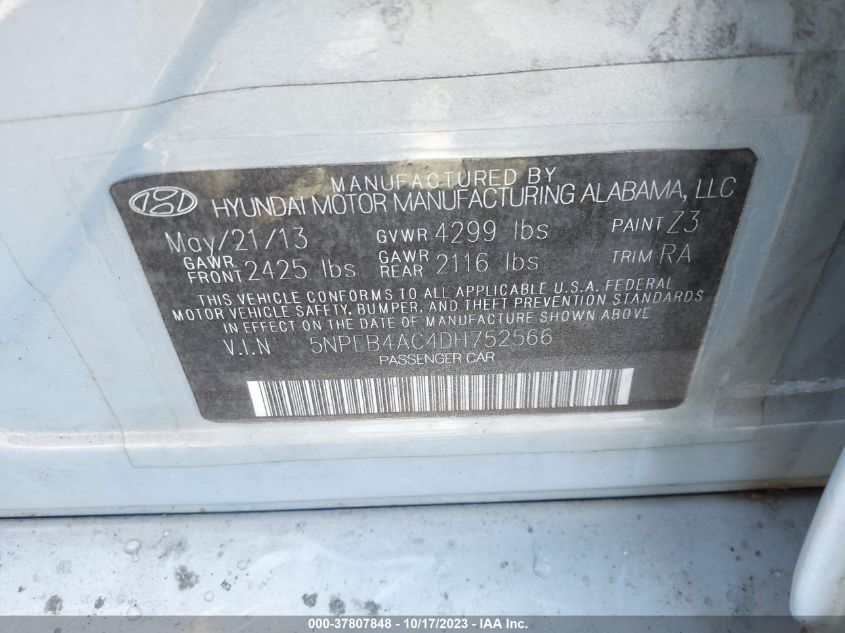 2013 HYUNDAI SONATA GLS PZEV - 5NPEB4AC4DH752566