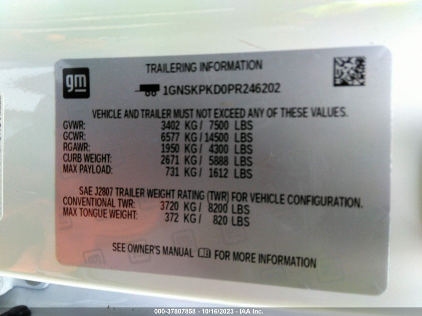 2023 CHEVROLET TAHOE K1500 Z71 - 1GNSKPKD0PR246202