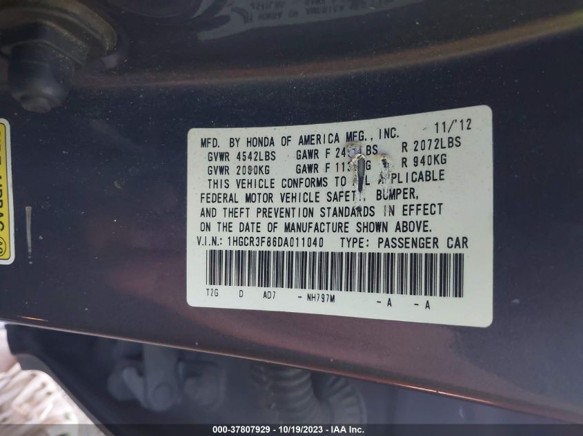 2013 HONDA ACCORD EX-L V-6 - 1HGCR3F86DA011040