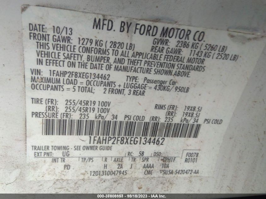 2014 FORD TAURUS LIMITED - 1FAHP2F8XEG134462