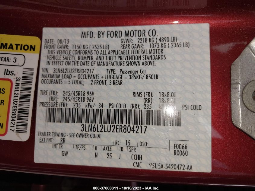 2014 LINCOLN MKZ HYBRID 3LN6L2LU2ER804217