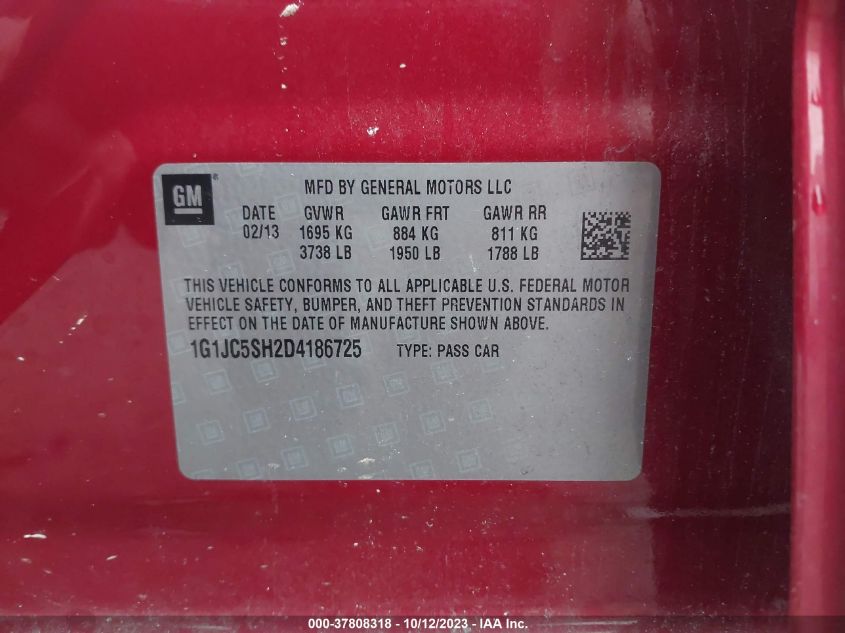 2013 CHEVROLET SONIC LT - 1G1JC5SH2D4186725