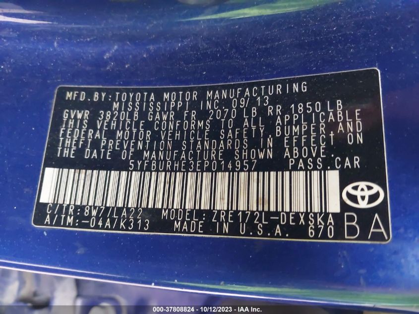 2014 TOYOTA COROLLA L/LE/LE PLS/PRM/S/S PLS - 5YFBURHE3EP014957