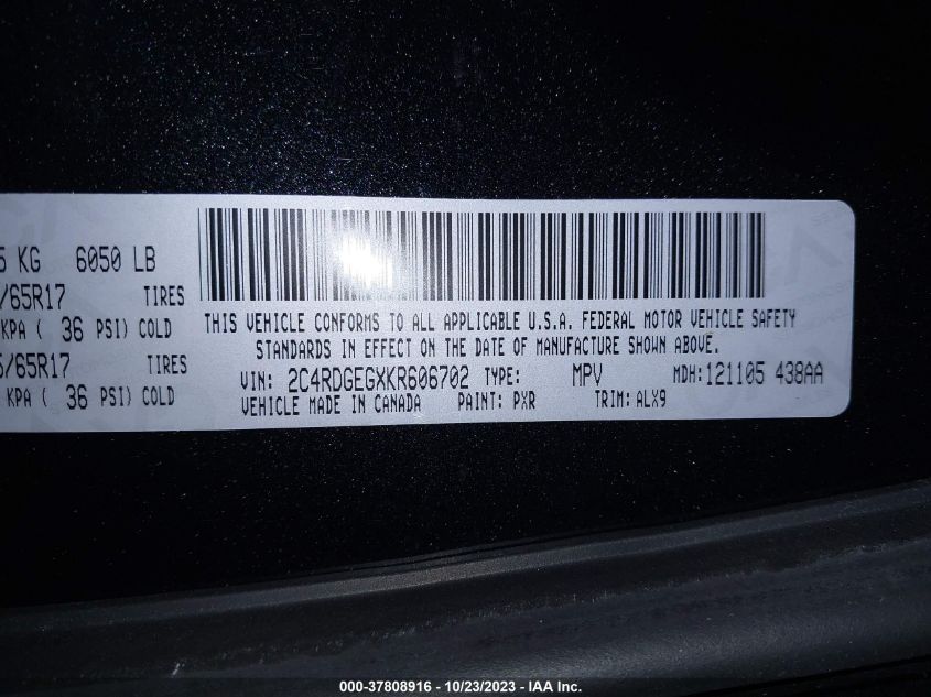 2C4RDGEGXKR606702 Dodge Grand Caravan GT 9