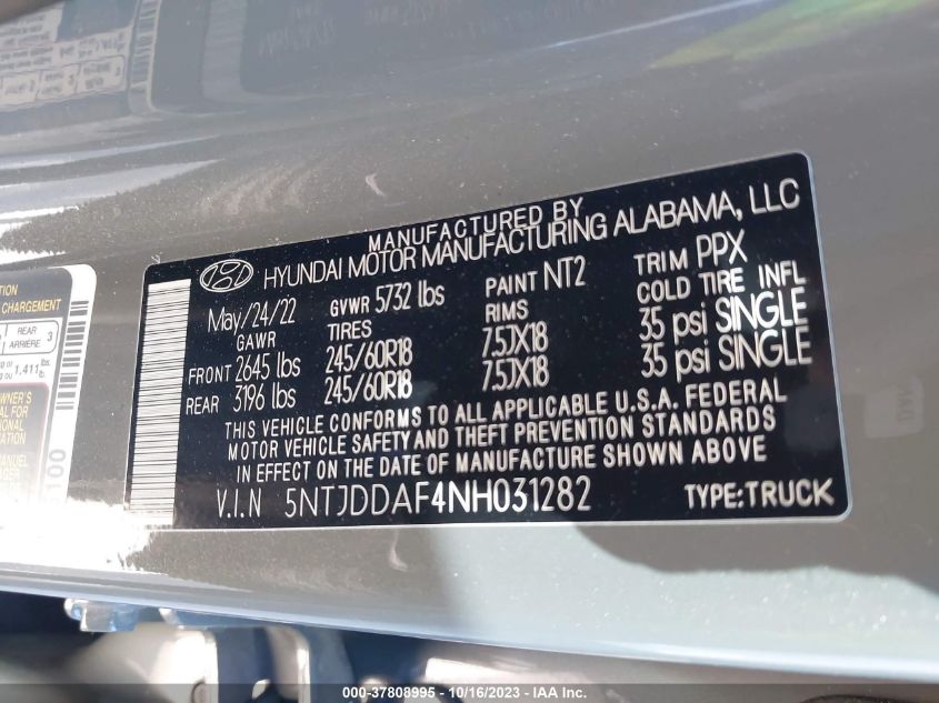 2022 HYUNDAI SANTA CRUZ SEL PREMIUM 5NTJDDAF4NH031282