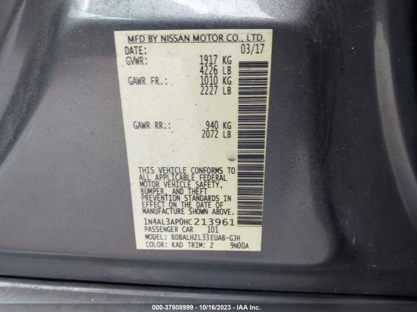2017 NISSAN ALTIMA 2.5 SR - 1N4AL3AP0HC213961