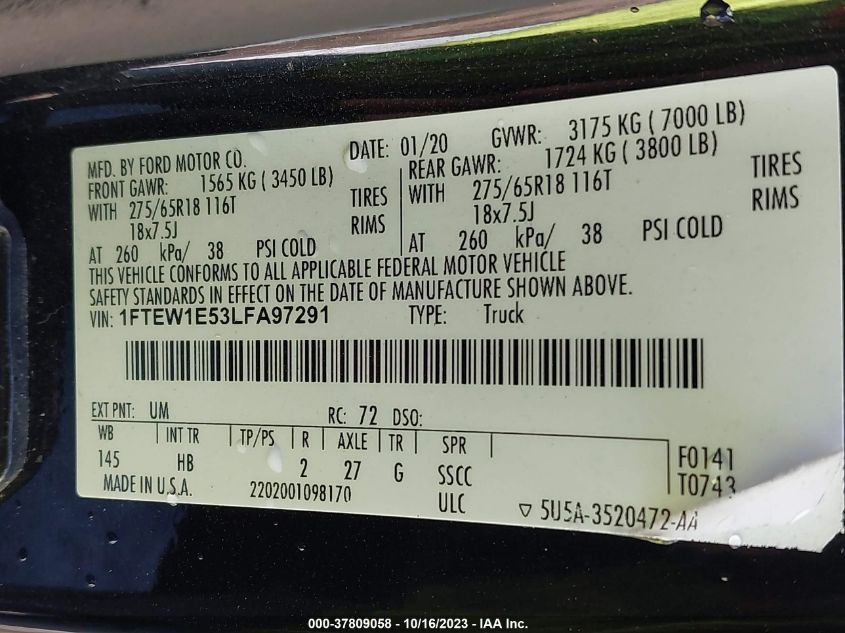 2020 FORD F-150 XL/XLT/LARIAT - 1FTEW1E53LFA97291