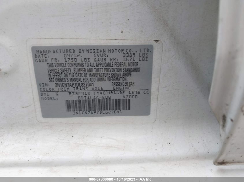 2013 NISSAN VERSA S - 3N1CN7AP7DL827041