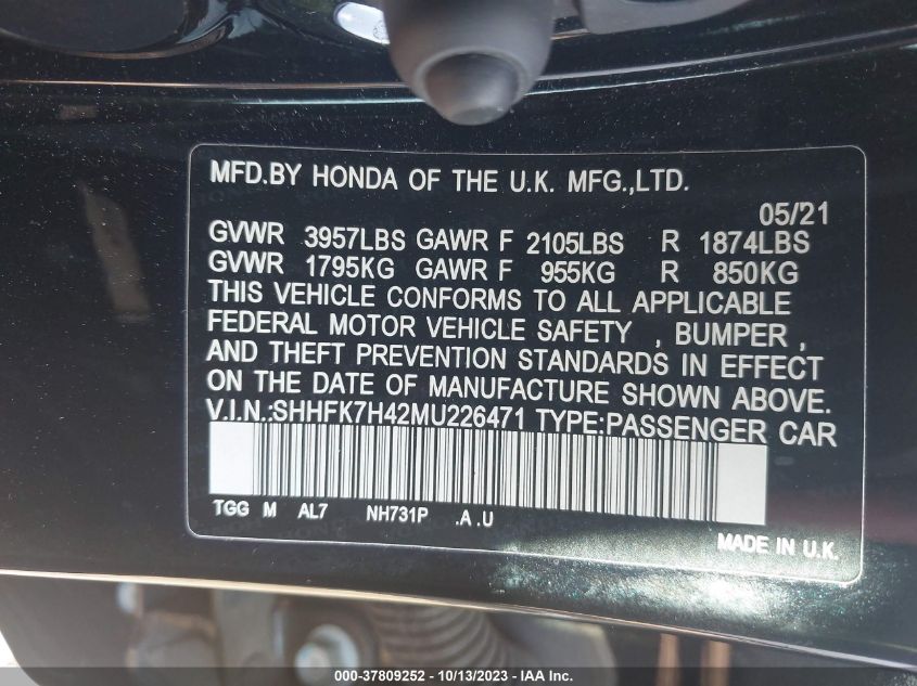 2021 HONDA CIVIC SPORT - SHHFK7H42MU226471