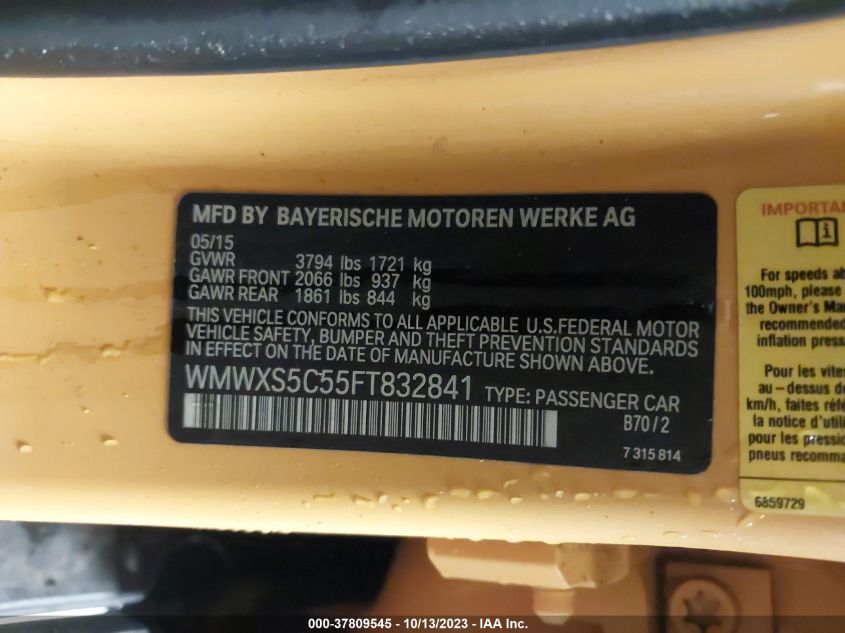 2015 MINI COOPER HARDTOP 4 DOOR - WMWXS5C55FT832841