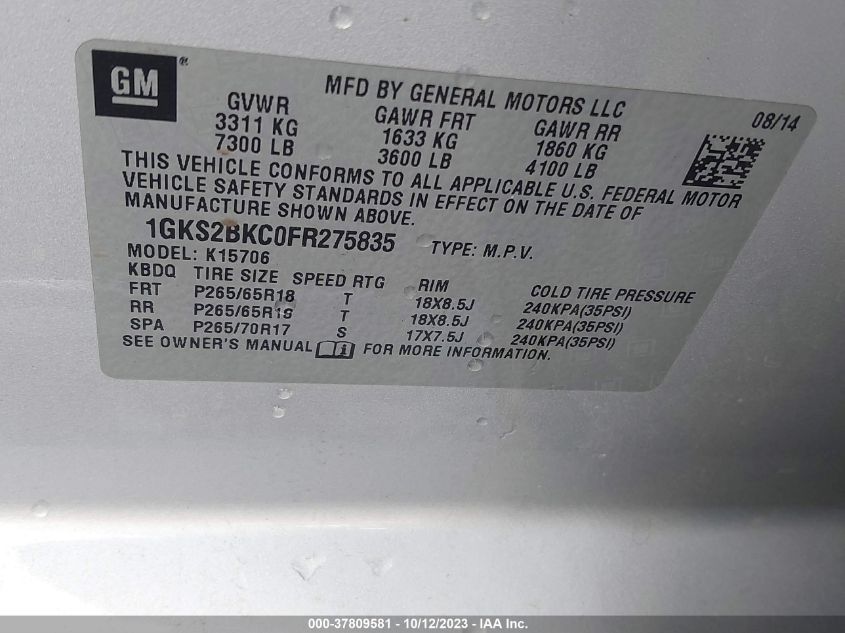2015 GMC YUKON SLT - 1GKS2BKC0FR275835