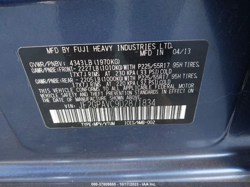 2013 SUBARU XV CROSSTREK 2.0 PREMIUM - JF2GPAVC9D2871834