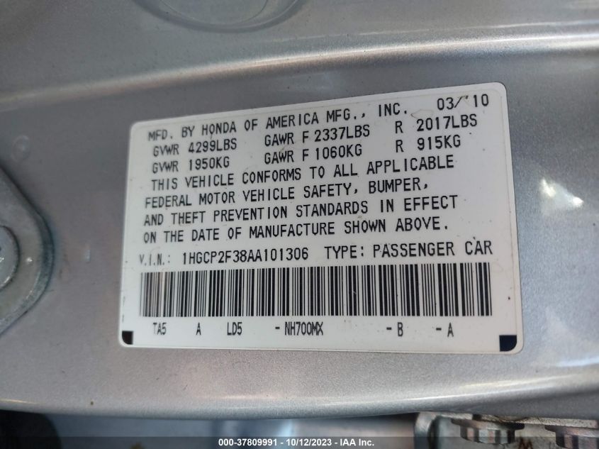 1HGCP2F38AA101306 | 2010 HONDA ACCORD