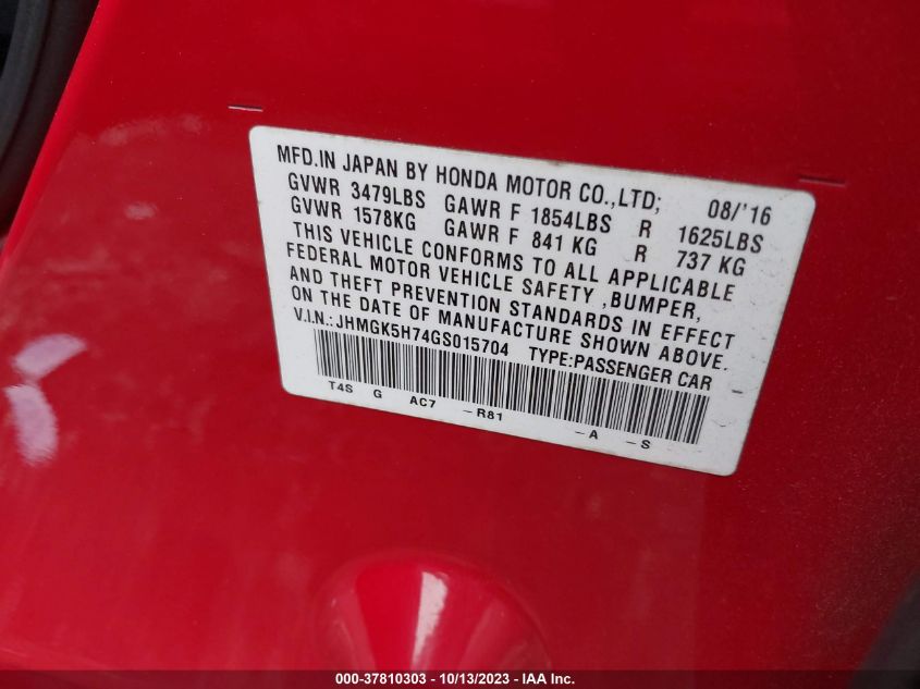 2016 HONDA FIT EX - JHMGK5H74GS015704