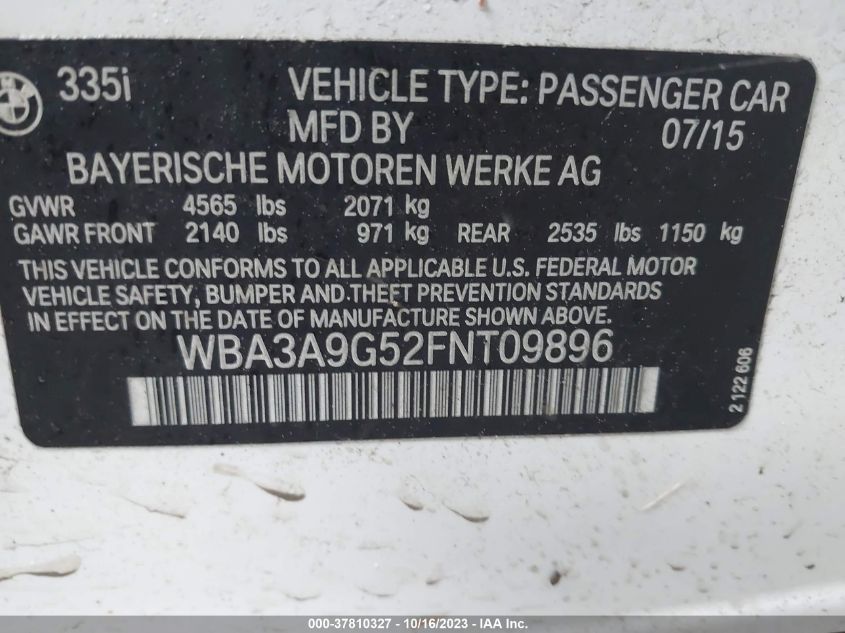 2015 BMW 335I WBA3A9G52FNT09896