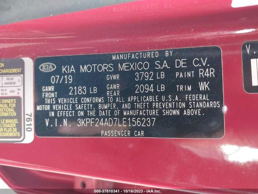 2020 KIA FORTE LXS - 3KPF24AD7LE156237