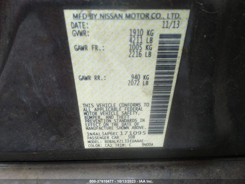 2014 NISSAN ALTIMA 2.5/S/SV/SL - 1N4AL3AP6EC171095